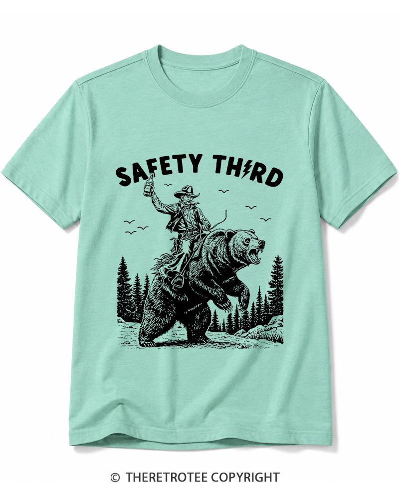TheRetroTee Safety Third Grizzly Bear Cotton T-Shirt