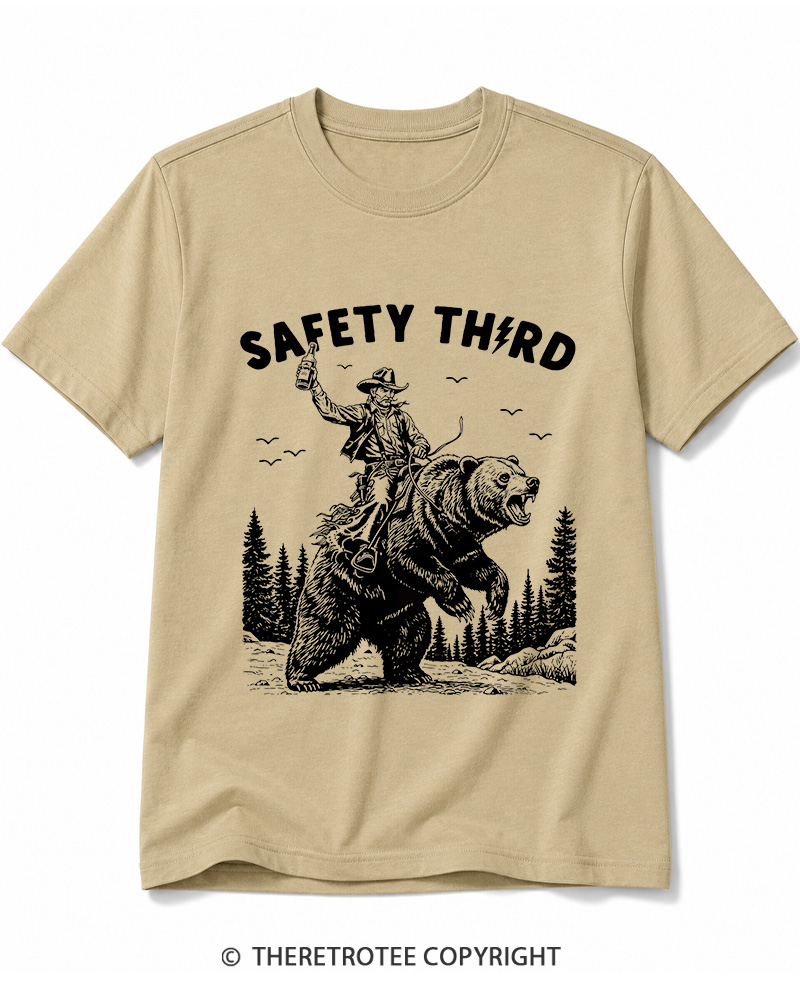 TheRetroTee Safety Third Grizzly Bear Cotton T-Shirt