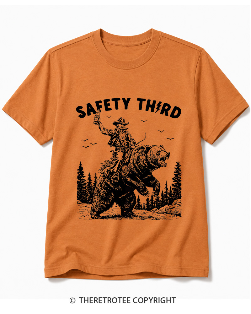 TheRetroTee Safety Third Grizzly Bear Cotton T-Shirt