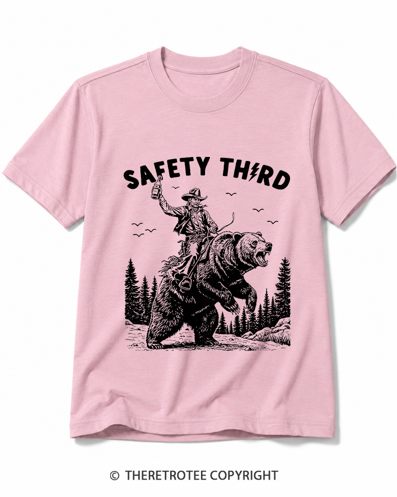 TheRetroTee Safety Third Grizzly Bear Cotton T-Shirt