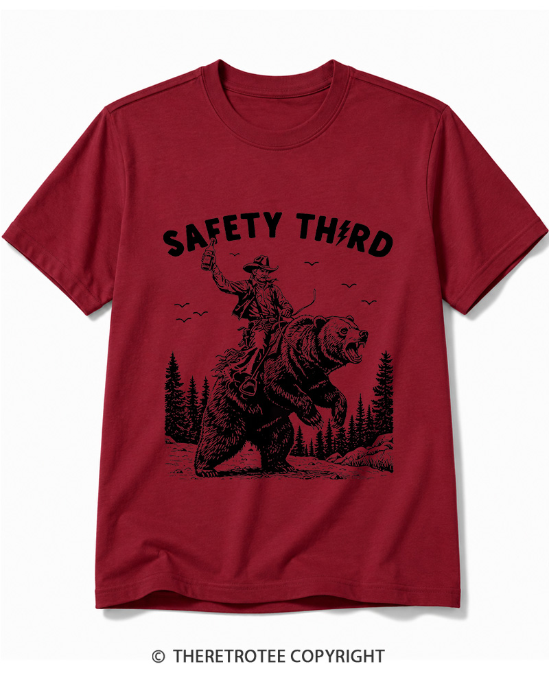 TheRetroTee Safety Third Grizzly Bear Cotton T-Shirt
