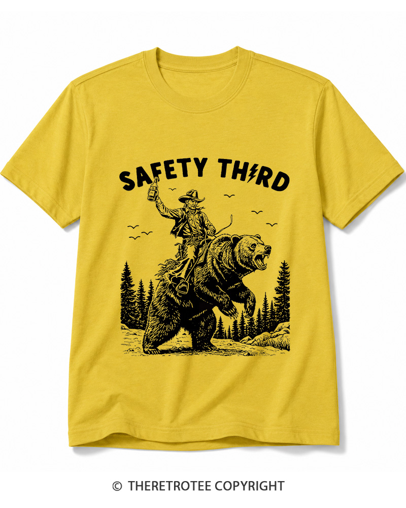 TheRetroTee Safety Third Grizzly Bear Cotton T-Shirt