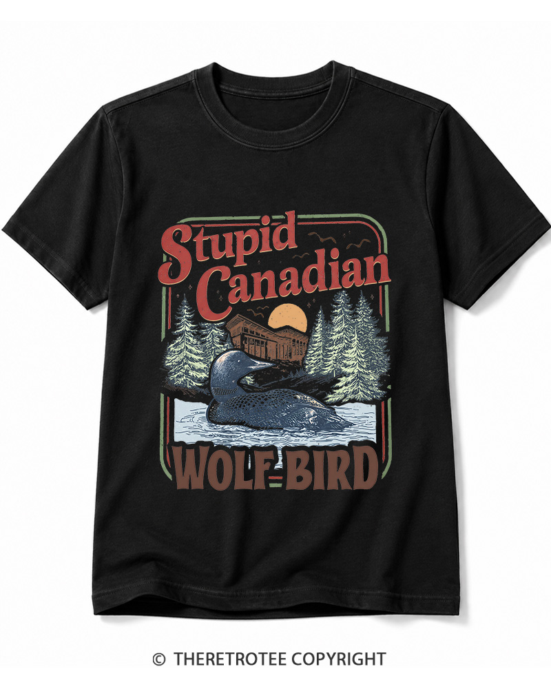 TheRetroTee Stupid Canadian Wolf Bird 1980s Cotton T-Shirt