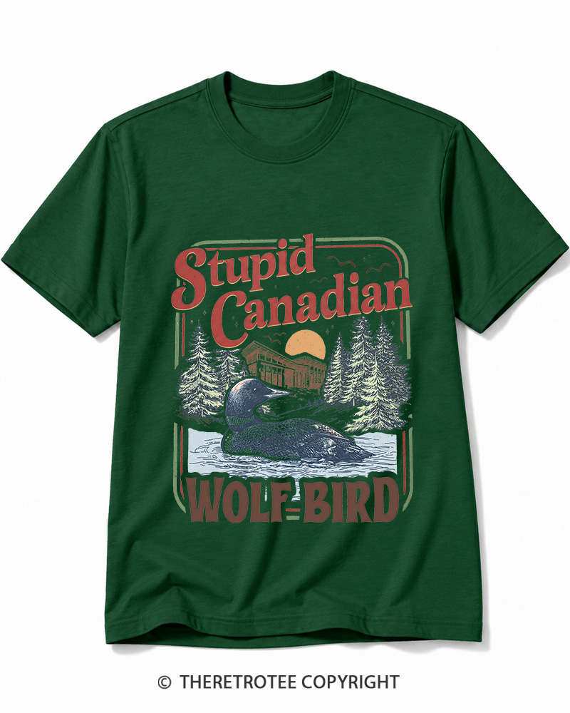 TheRetroTee Stupid Canadian Wolf Bird 1980s Cotton T-Shirt