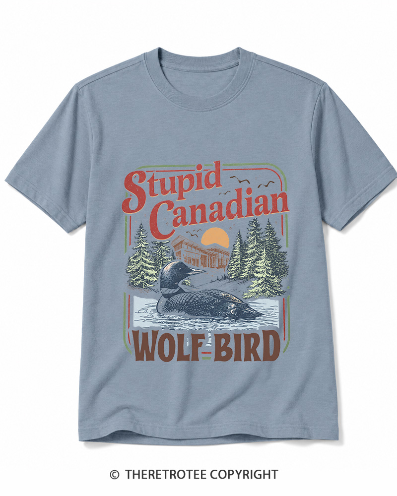 TheRetroTee Stupid Canadian Wolf Bird 1980s Cotton T-Shirt