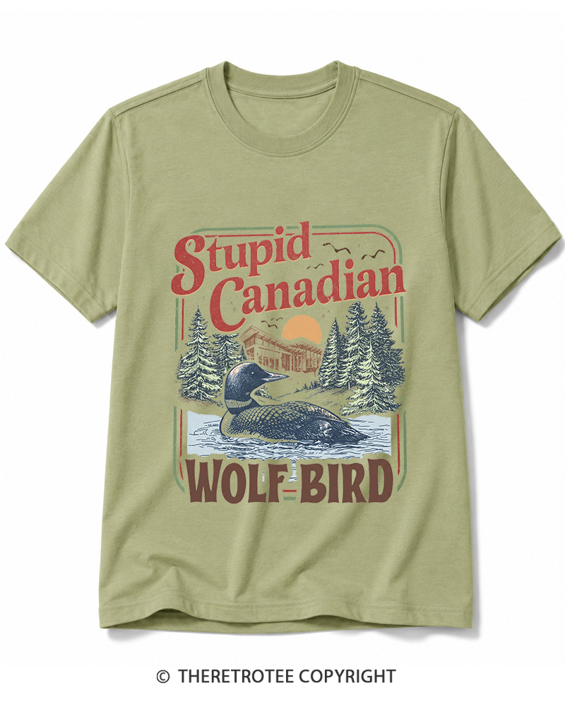 TheRetroTee Stupid Canadian Wolf Bird 1980s Cotton T-Shirt