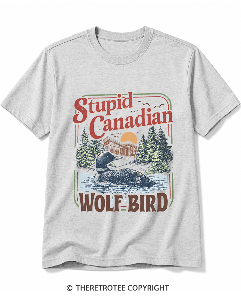 TheRetroTee Stupid Canadian Wolf Bird 1980s Cotton T-Shirt