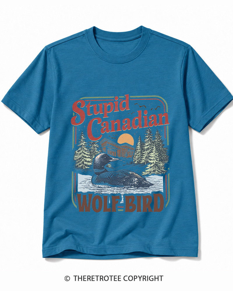TheRetroTee Stupid Canadian Wolf Bird 1980s Cotton T-Shirt
