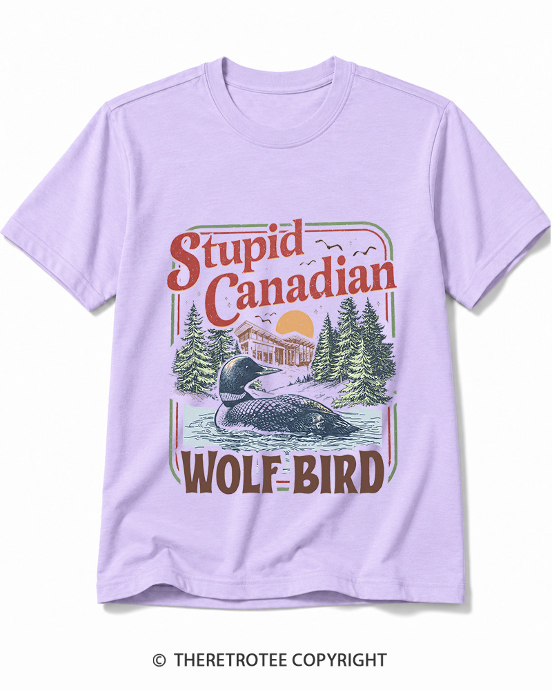 TheRetroTee Stupid Canadian Wolf Bird 1980s Cotton T-Shirt