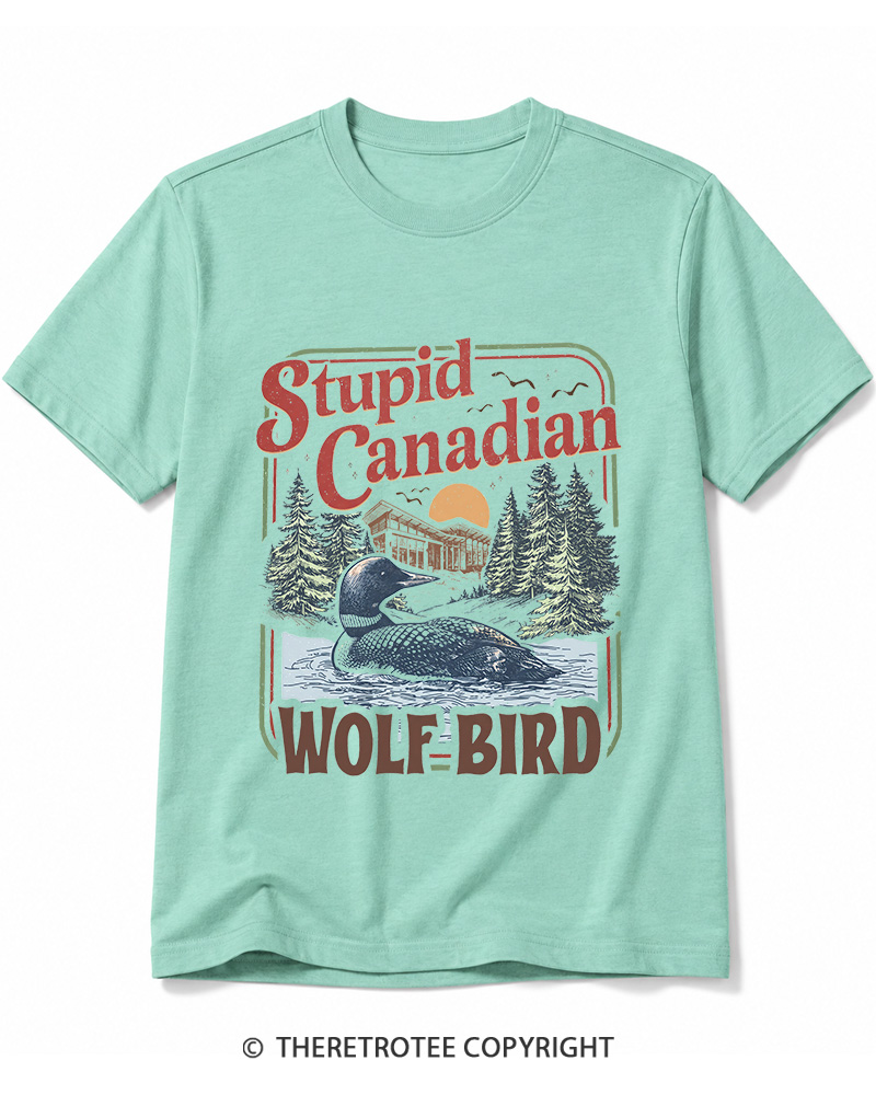 TheRetroTee Stupid Canadian Wolf Bird 1980s Cotton T-Shirt
