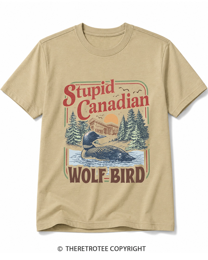 TheRetroTee Stupid Canadian Wolf Bird 1980s Cotton T-Shirt