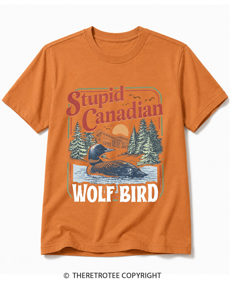 TheRetroTee Stupid Canadian Wolf Bird 1980s Cotton T-Shirt