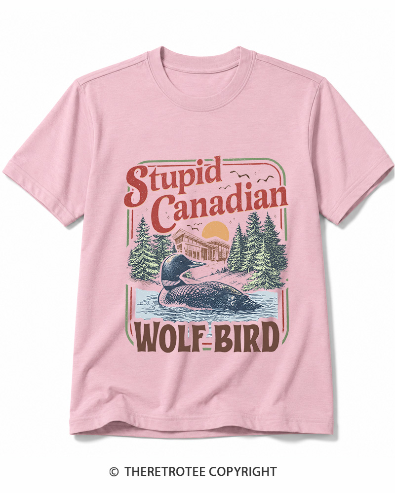 TheRetroTee Stupid Canadian Wolf Bird 1980s Cotton T-Shirt