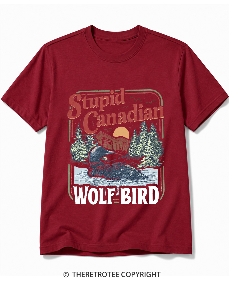 TheRetroTee Stupid Canadian Wolf Bird 1980s Cotton T-Shirt