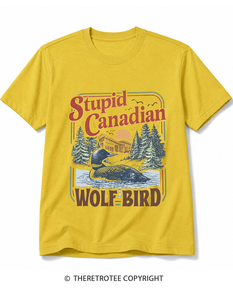 TheRetroTee Stupid Canadian Wolf Bird 1980s Cotton T-Shirt