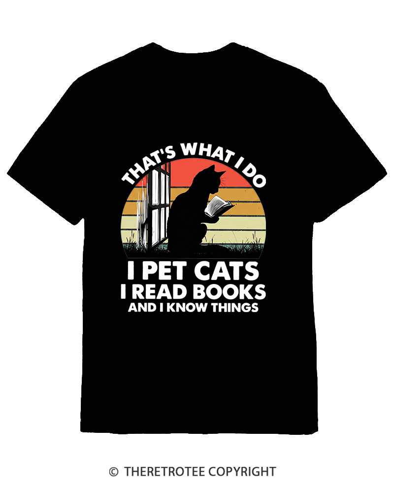 TheRetroTee That's What I Do I Pet Cats I Read Books Vintage Graphic Cotton T-Shirt