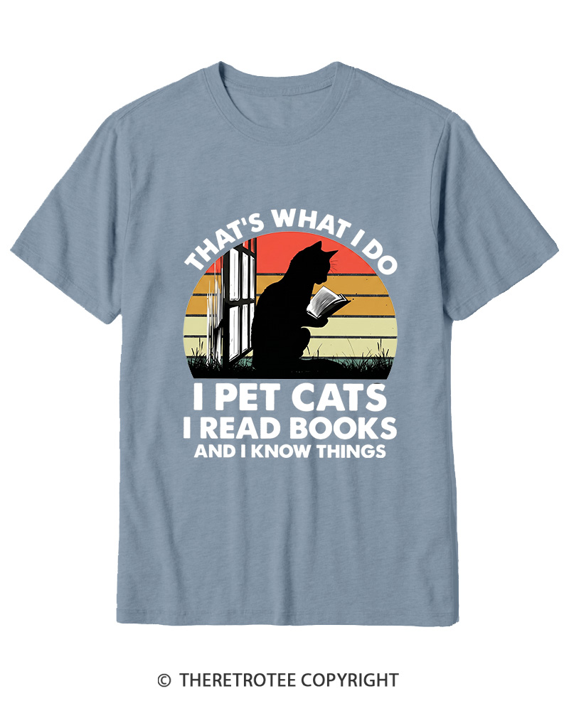 TheRetroTee That's What I Do I Pet Cats I Read Books Vintage Graphic Cotton T-Shirt
