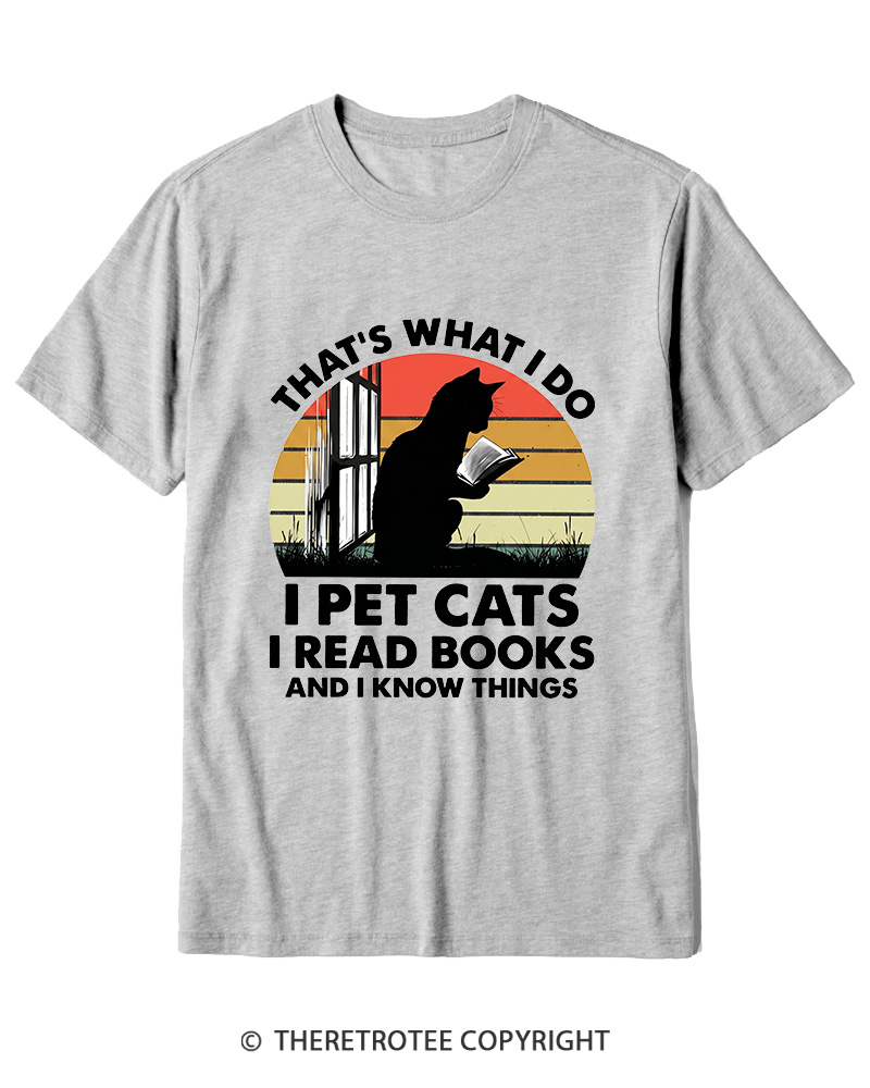 TheRetroTee That's What I Do I Pet Cats I Read Books Vintage Graphic Cotton T-Shirt