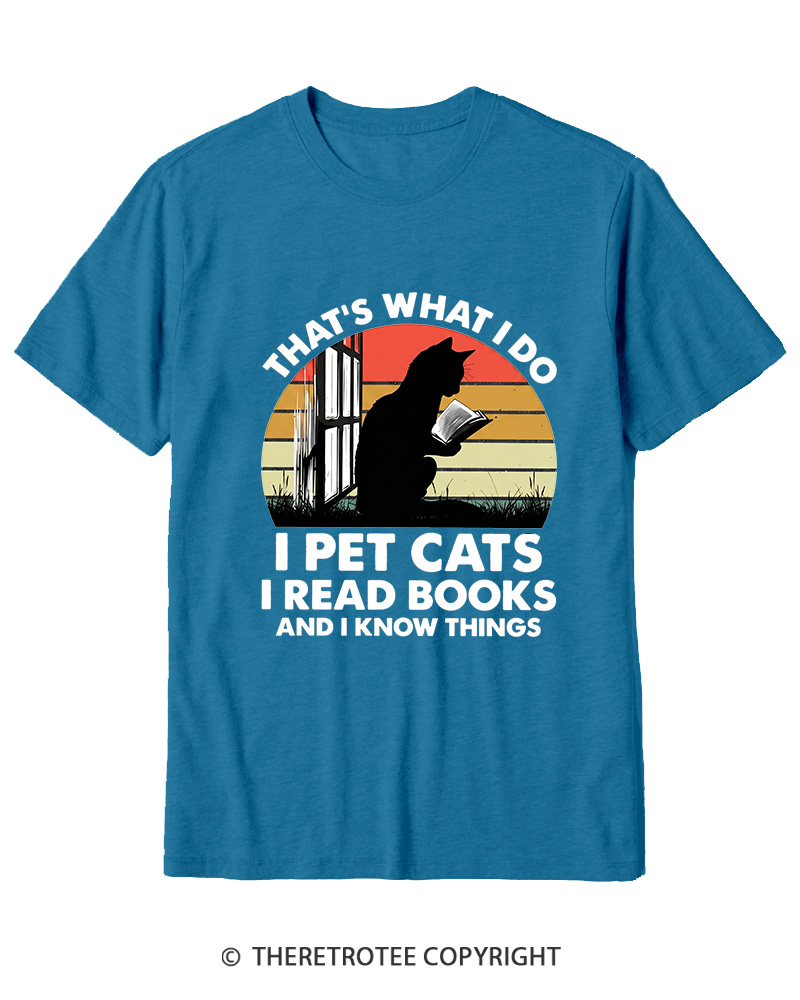 TheRetroTee That's What I Do I Pet Cats I Read Books Vintage Graphic Cotton T-Shirt