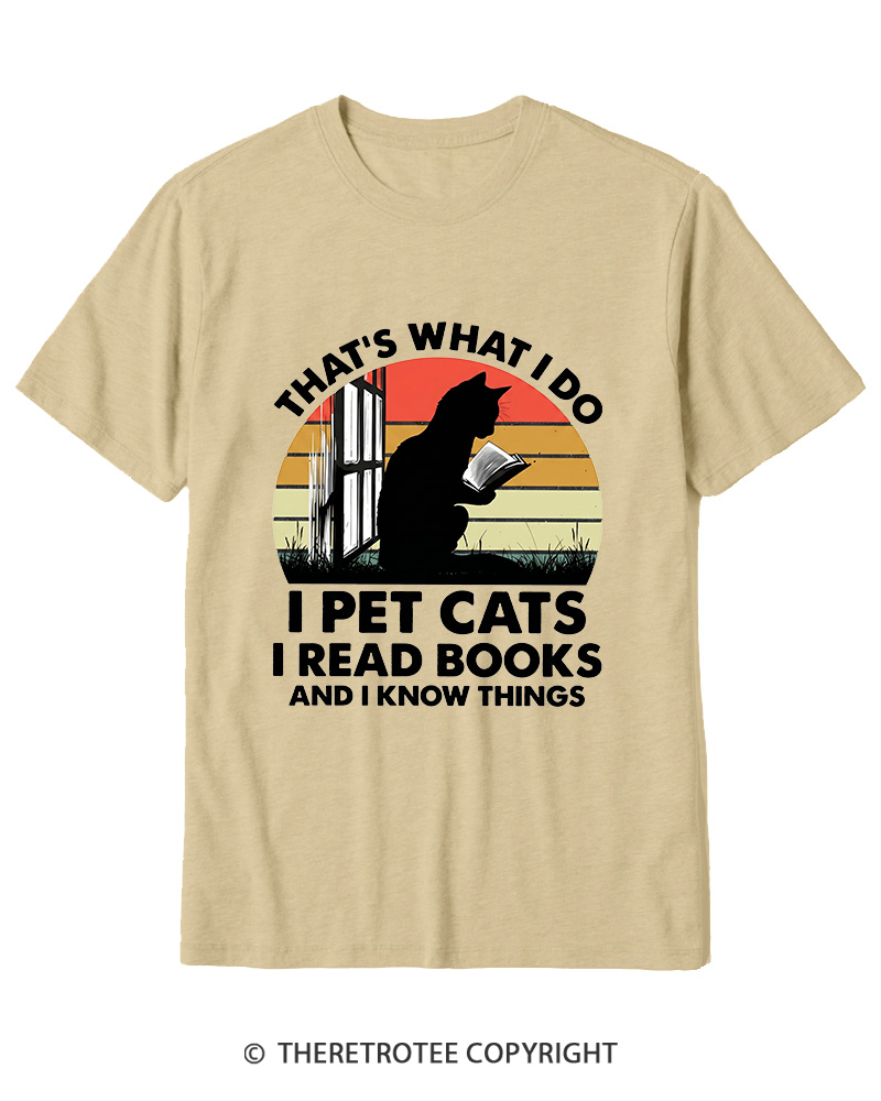 TheRetroTee That's What I Do I Pet Cats I Read Books Vintage Graphic Cotton T-Shirt