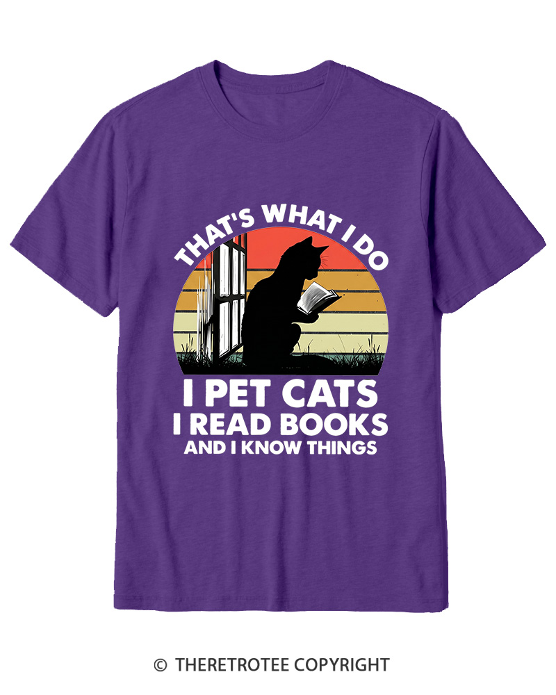 TheRetroTee That's What I Do I Pet Cats I Read Books Vintage Graphic Cotton T-Shirt