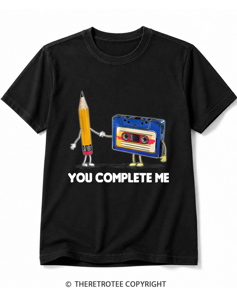 TheRetroTee You Complete Me Pencil & Cassette 1980s Cotton T-Shirt
