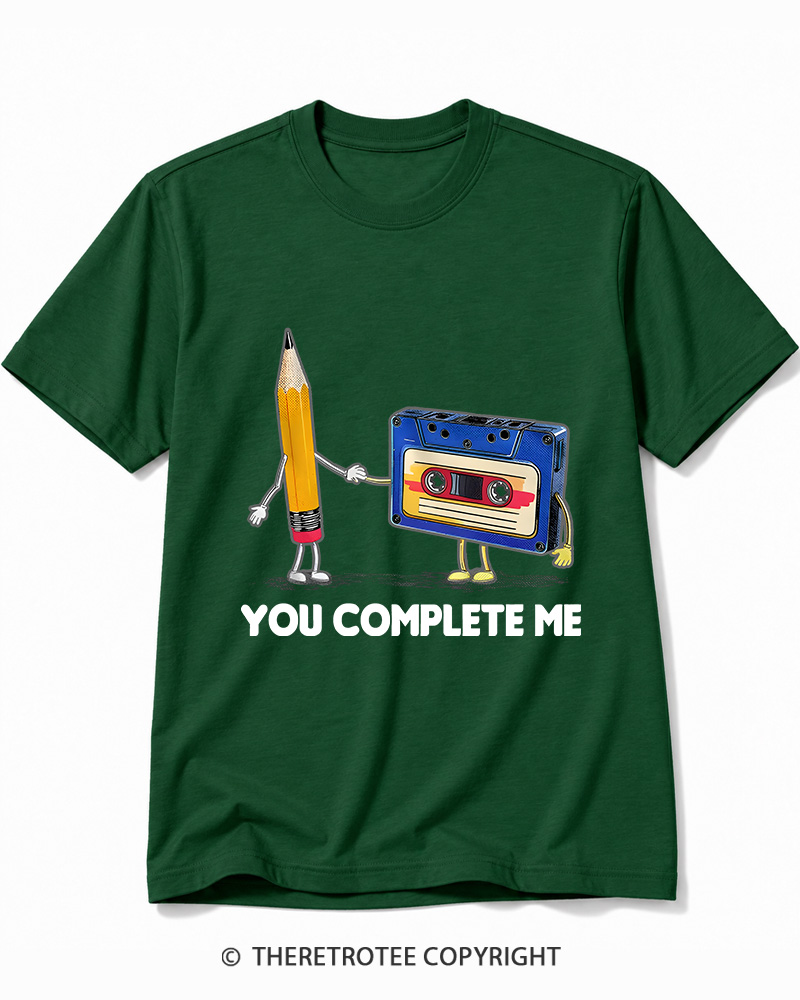 TheRetroTee You Complete Me Pencil & Cassette 1980s Cotton T-Shirt