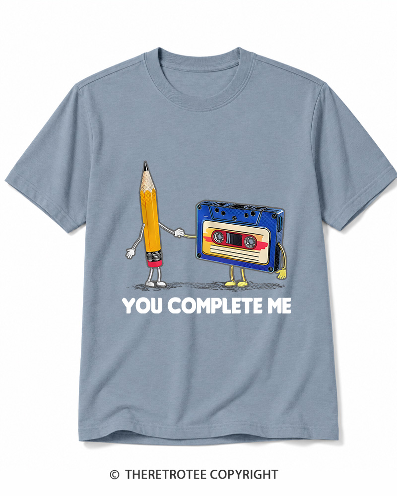 TheRetroTee You Complete Me Pencil & Cassette 1980s Cotton T-Shirt