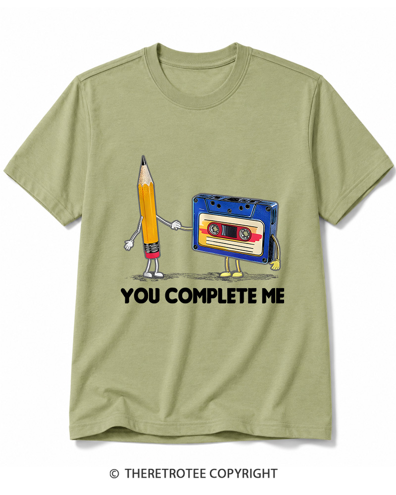 TheRetroTee You Complete Me Pencil & Cassette 1980s Cotton T-Shirt