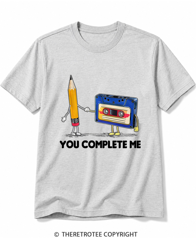 TheRetroTee You Complete Me Pencil & Cassette 1980s Cotton T-Shirt