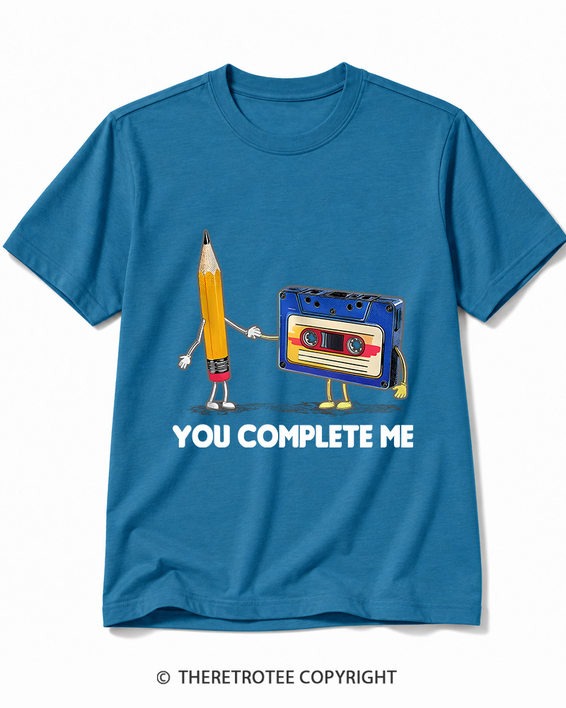 TheRetroTee You Complete Me Pencil & Cassette 1980s Cotton T-Shirt