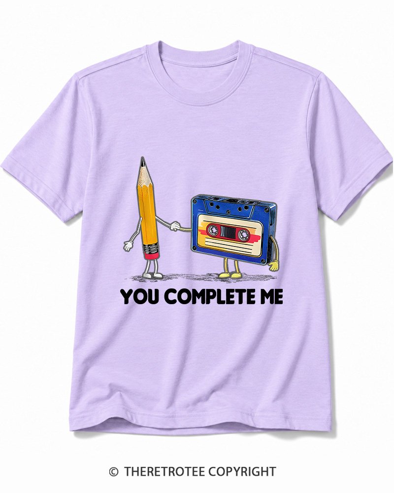 TheRetroTee You Complete Me Pencil & Cassette 1980s Cotton T-Shirt