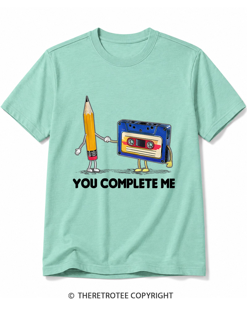 TheRetroTee You Complete Me Pencil & Cassette 1980s Cotton T-Shirt