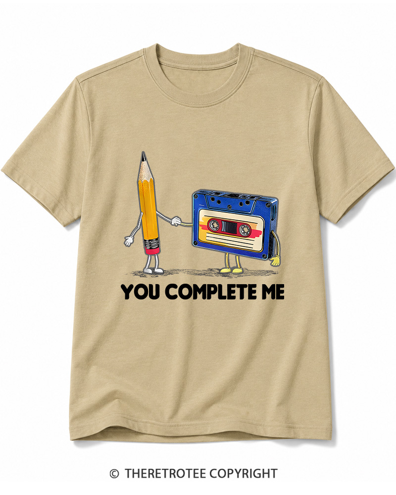 TheRetroTee You Complete Me Pencil & Cassette 1980s Cotton T-Shirt