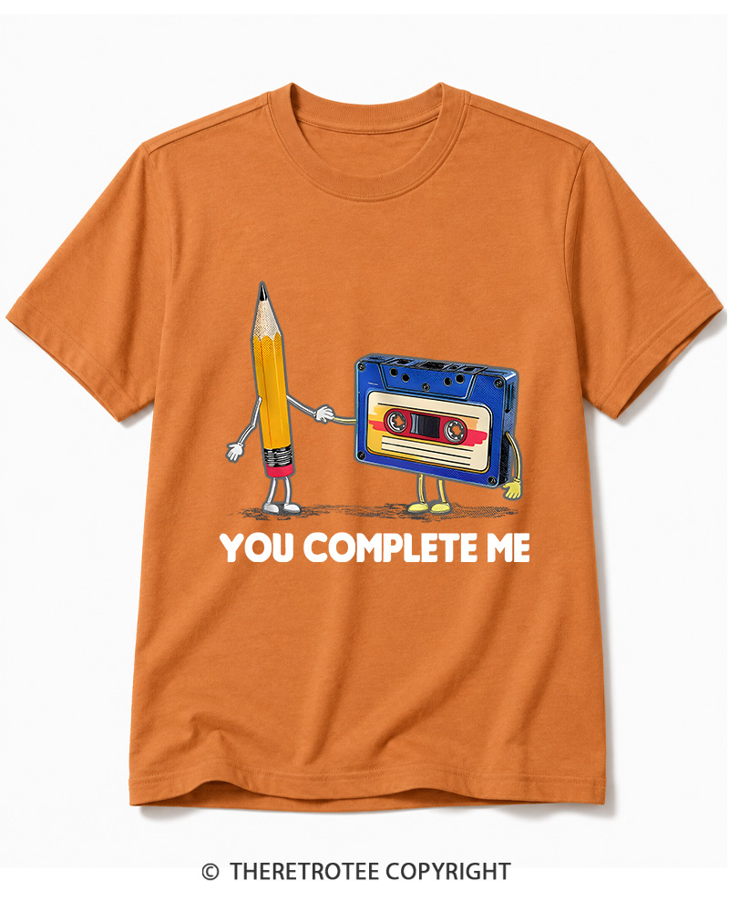 TheRetroTee You Complete Me Pencil & Cassette 1980s Cotton T-Shirt