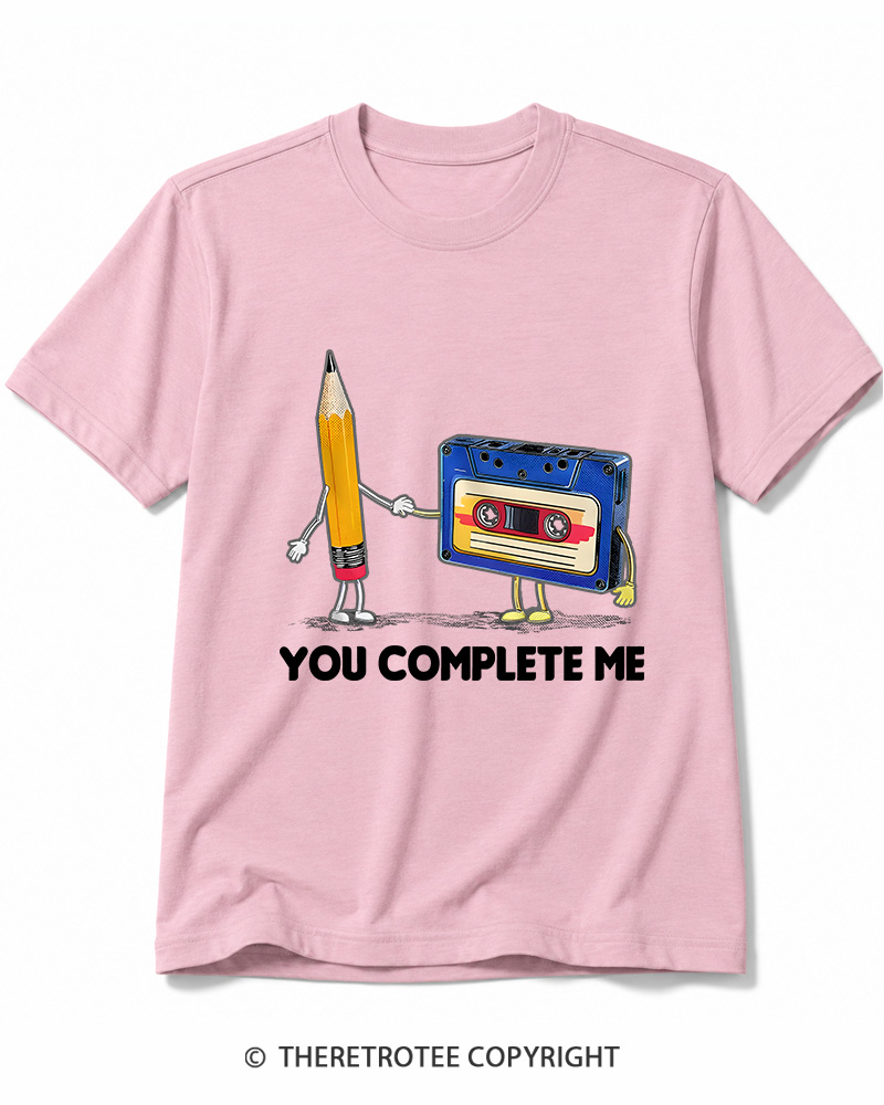 TheRetroTee You Complete Me Pencil & Cassette 1980s Cotton T-Shirt