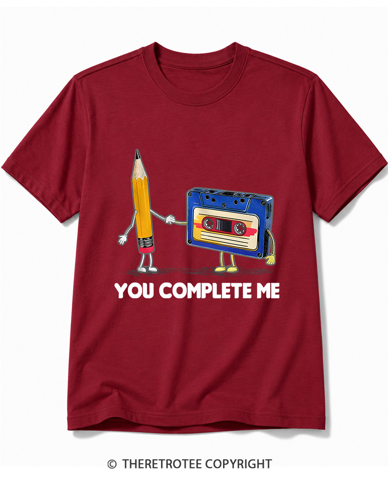 TheRetroTee You Complete Me Pencil & Cassette 1980s Cotton T-Shirt