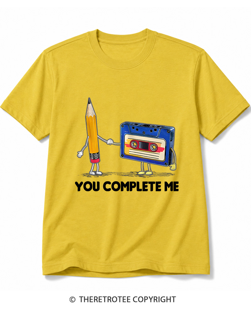 TheRetroTee You Complete Me Pencil & Cassette 1980s Cotton T-Shirt