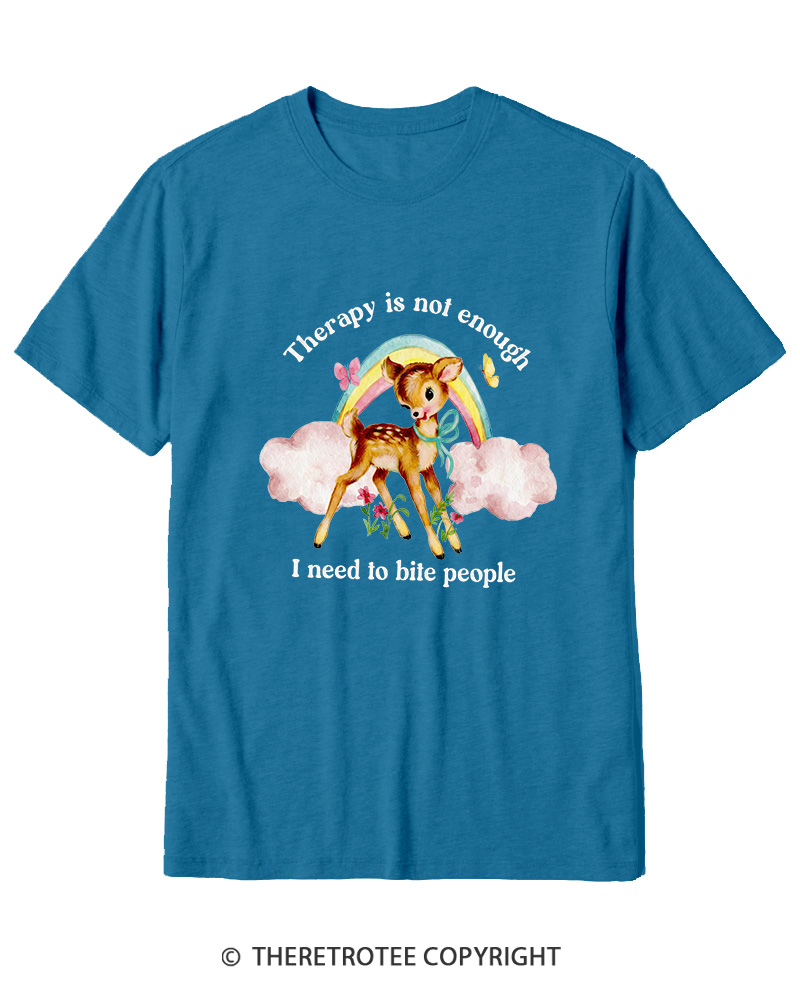 TheRetroTee Therapy Is Not Enough I Need To Bite People 1970s Cotton T-Shirt