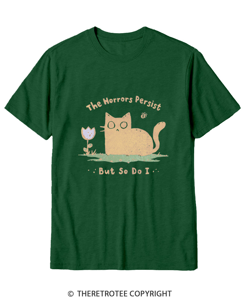 TheRetroTee Dark Humor Cat “Still Here” Cotton T-Shirt