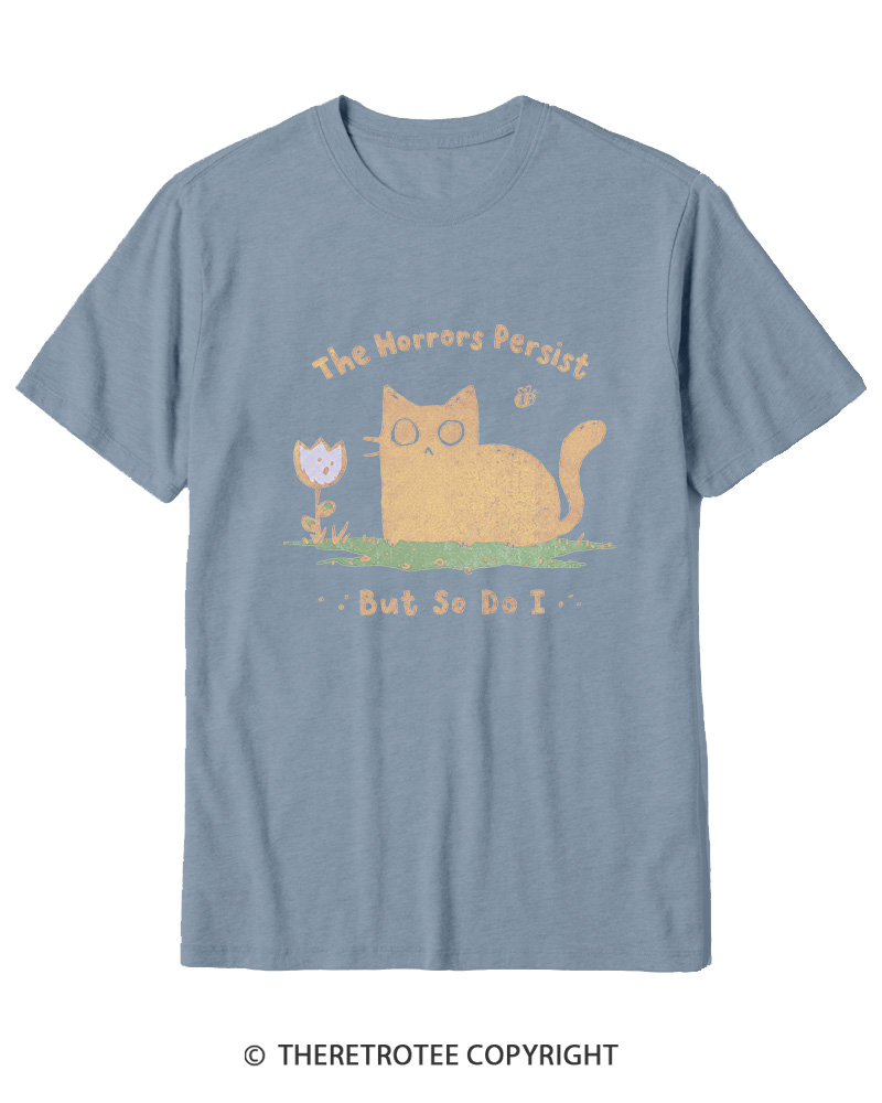 TheRetroTee Dark Humor Cat “Still Here” Cotton T-Shirt