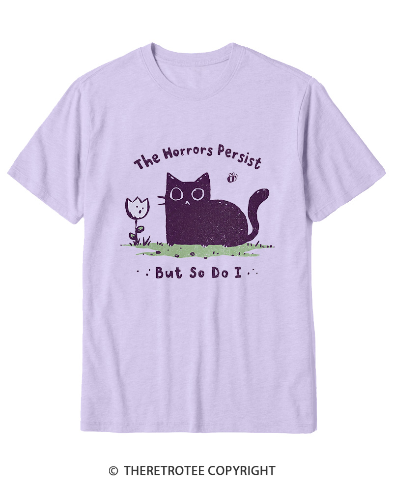 TheRetroTee Dark Humor Cat “Still Here” Cotton T-Shirt