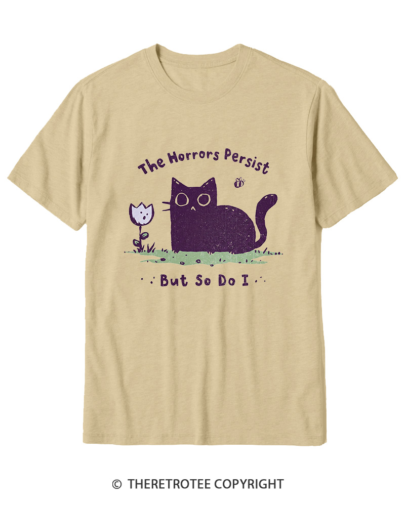 TheRetroTee Dark Humor Cat “Still Here” Cotton T-Shirt