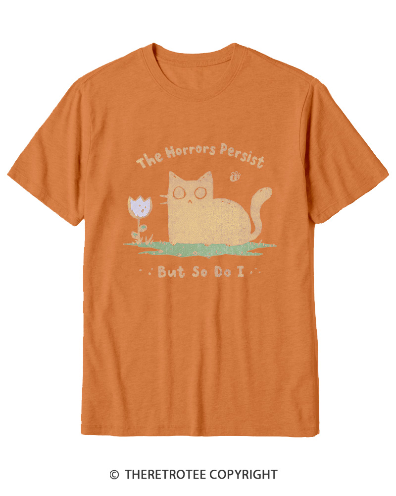 TheRetroTee Dark Humor Cat “Still Here” Cotton T-Shirt