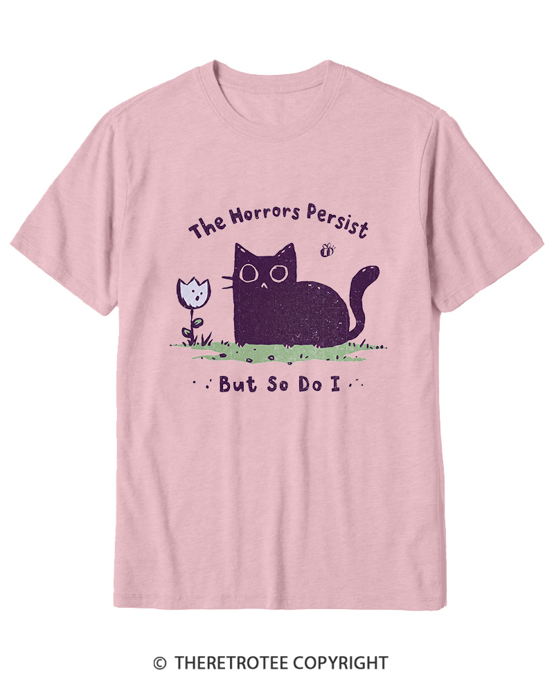 TheRetroTee Dark Humor Cat “Still Here” Cotton T-Shirt