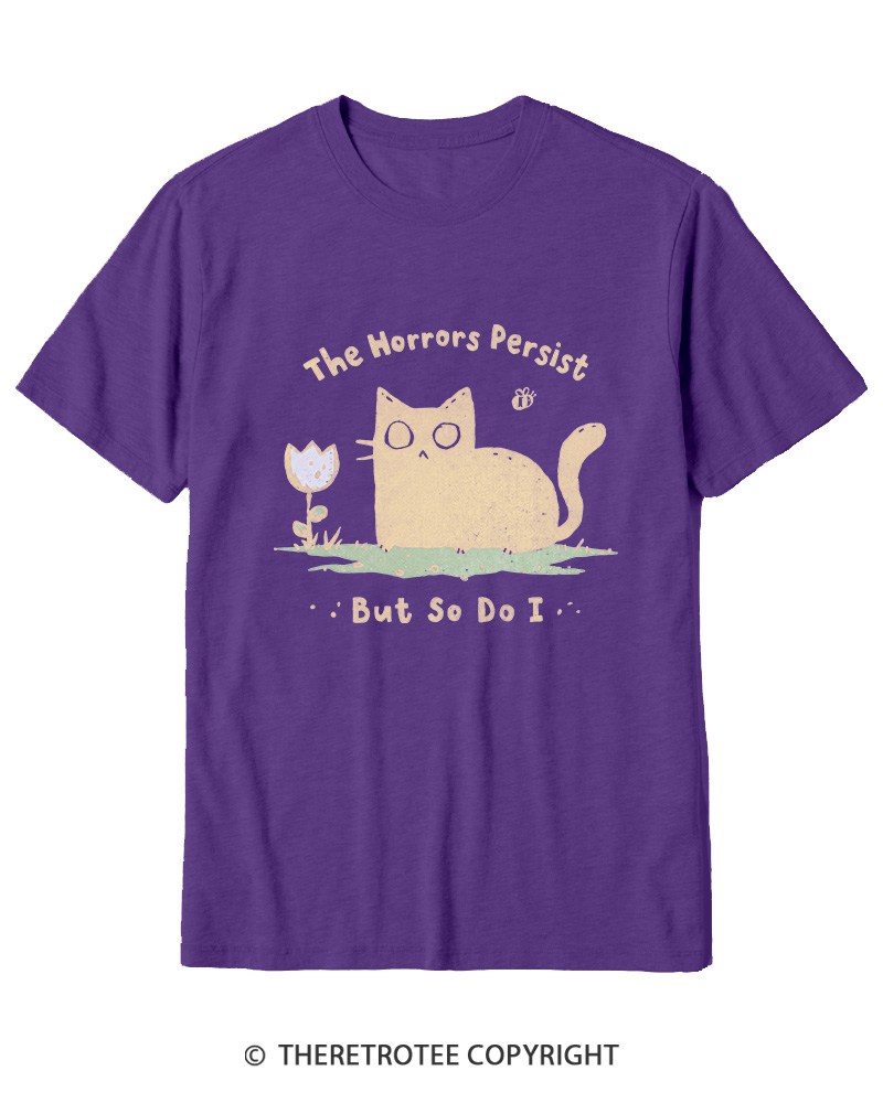 TheRetroTee Dark Humor Cat “Still Here” Cotton T-Shirt