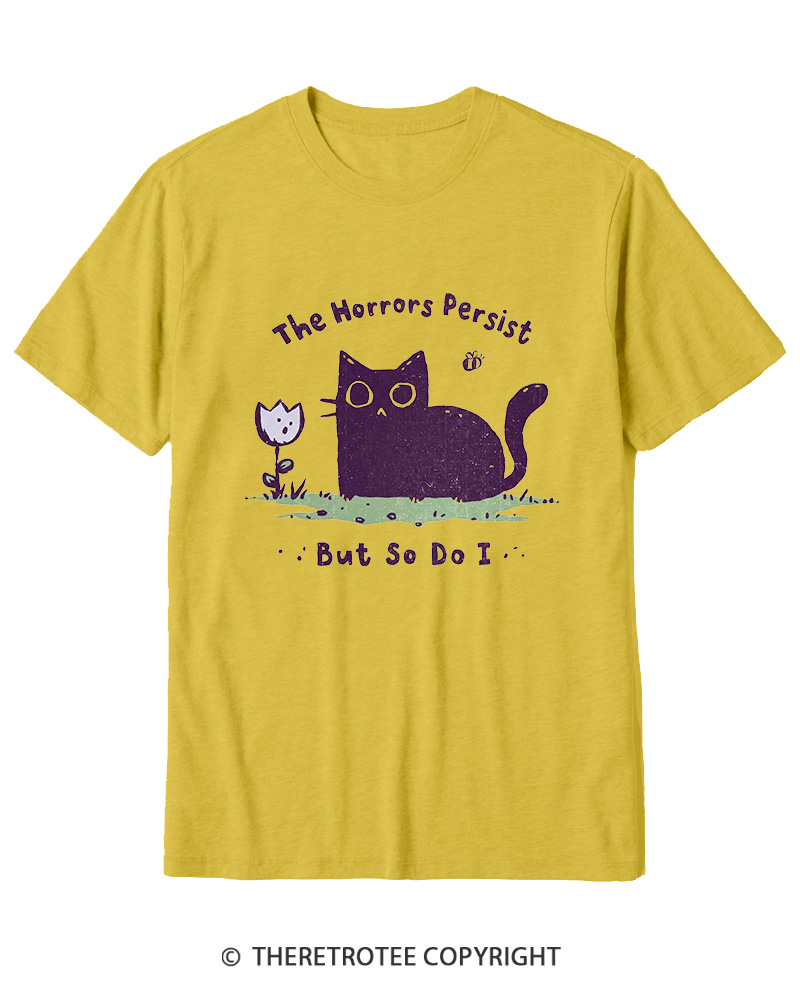 TheRetroTee Dark Humor Cat “Still Here” Cotton T-Shirt