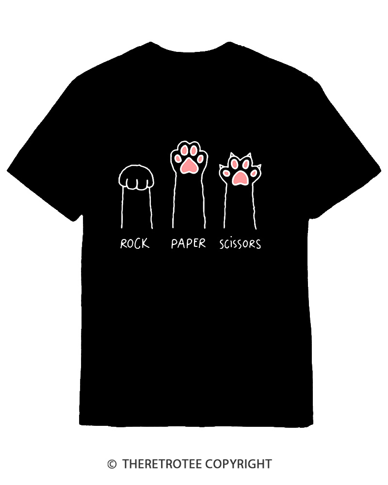 TheRetroTee Funny Cat Paw Rock Paper Scissors Cotton T-Shirt
