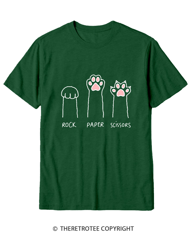 TheRetroTee Funny Cat Paw Rock Paper Scissors Cotton T-Shirt