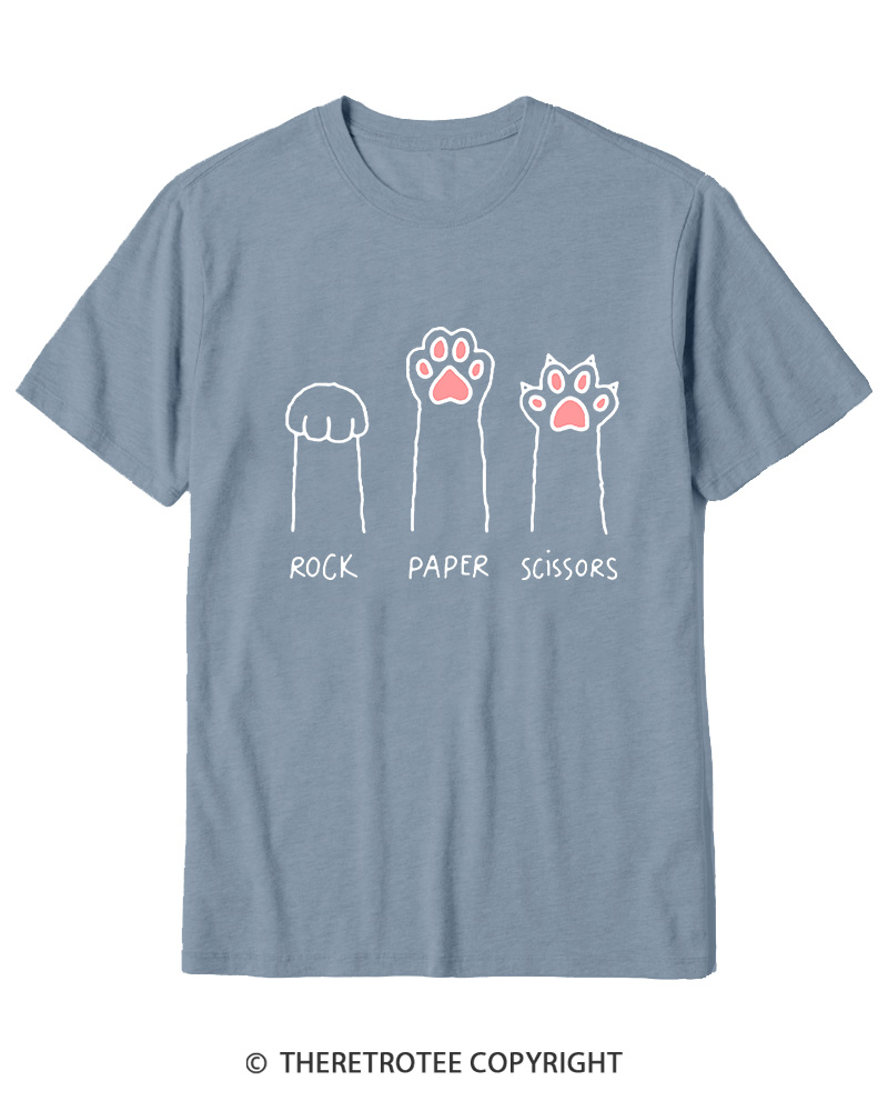 TheRetroTee Funny Cat Paw Rock Paper Scissors Cotton T-Shirt